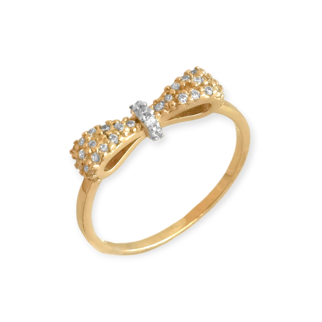 BA-585-PI-96 - Pierścionek złoty z cyrkoniami - kokardka