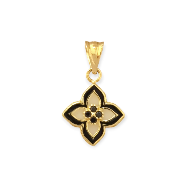 KL-585-ZA-213 - Zawieszka złota z cyrkoniami i emalią - kwiatek