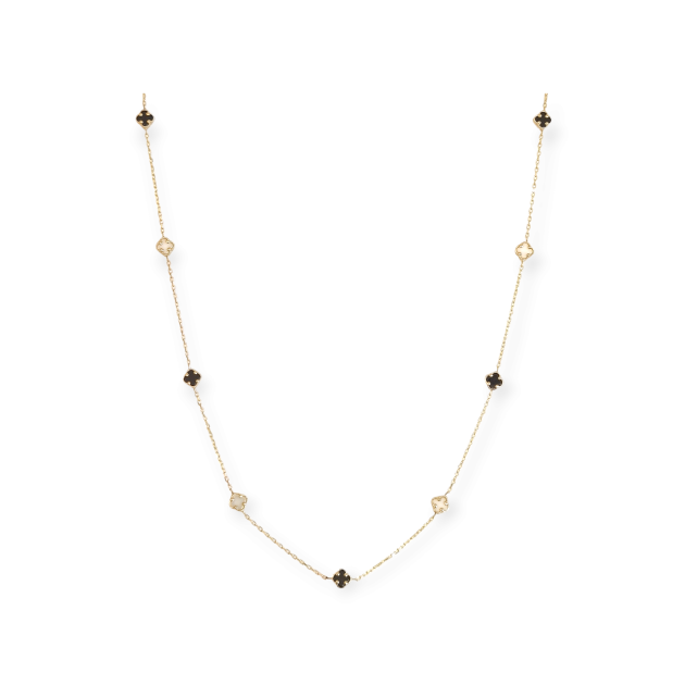 KL-585-NA-19 - Naszyjnik złoty z onyksem i masą perłową - koniczynki