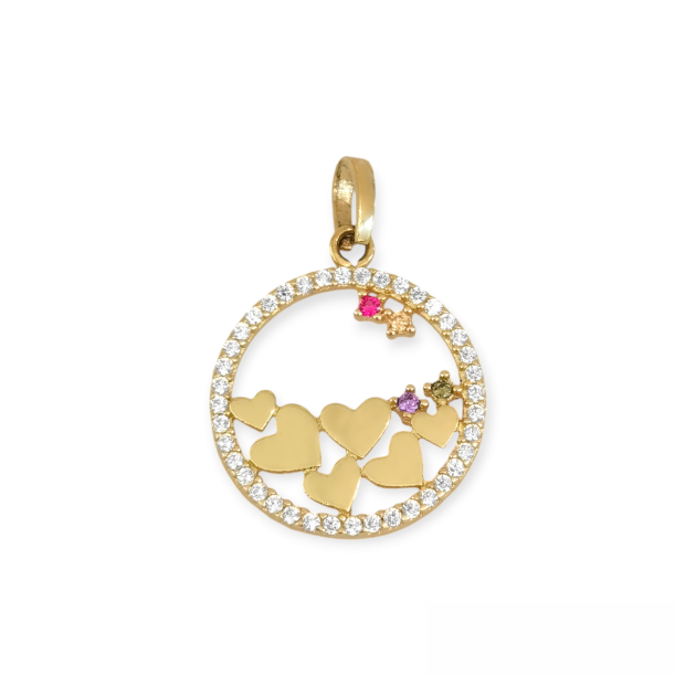 BN-585-ZA-15 - Zawieszka złota z cyrkoniami - serca