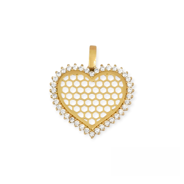 BN-585-ZA-16 - Zawieszka złota z cyrkoniami - serce