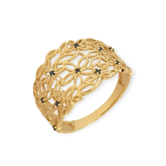 BN-585-PI-7 - Pierścionek złoty z cyrkoniami - kwiatki