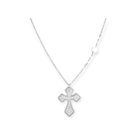 LU-925-NA-19 - Naszyjnik srebrny z perłą - krzyżyk