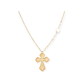 LU-925-NA-20 - Naszyjnik pozłacany z perłą - krzyżyk