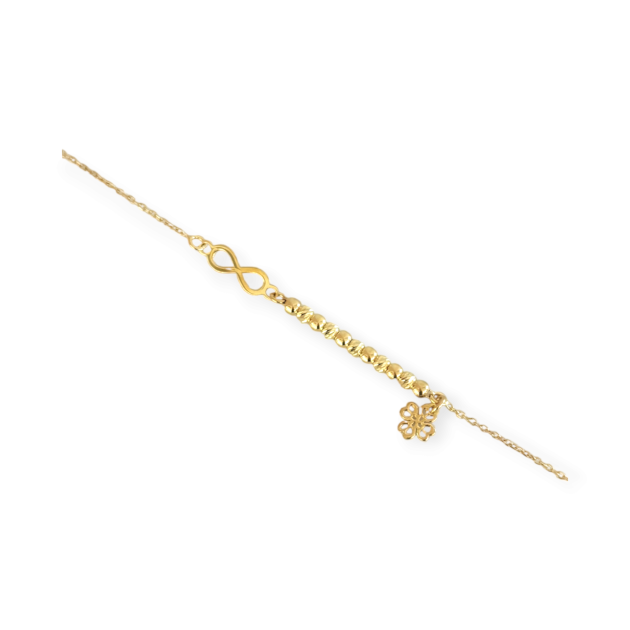 AZ-925-BR-25 - Bransoletka pozłacana - kuleczki diamentowane, nieskończoność, koniczynka