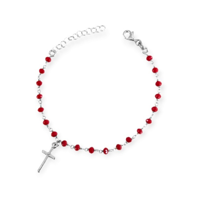 KL-925-BR-6 - Bransoletka srebrna z kamieniami szklanymi - krzyżyk