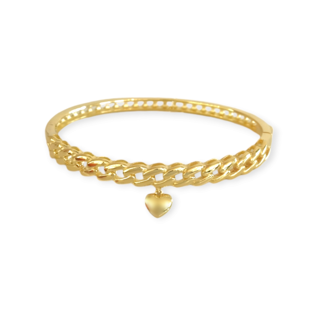 AZ-925-BR-45 - Sztywna bransoletka pozłacana - pancerka, serce