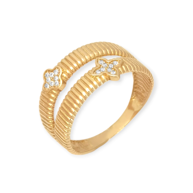 OL-585-PI-2 - Pierścionek złoty z cyrkoniami - kwiatki