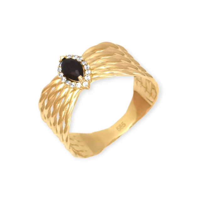 GE-585-PI-16 - Pierścionek złoty z cyrkoniami