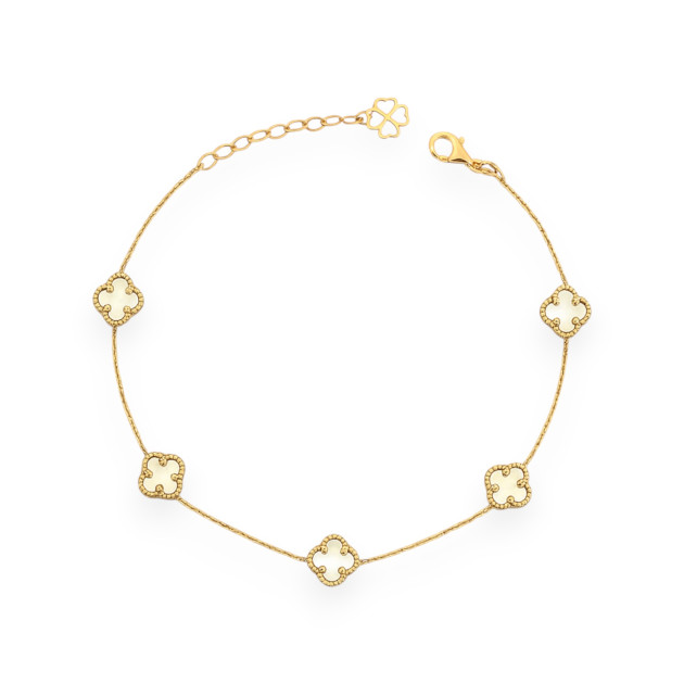 BA-585-BR-105 - Bransoletka złota z masą perłową - koniczynki