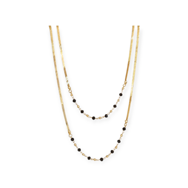 NP-925-NA-115 - Naszyjnik podwójny pozłacany - taśma, żmijka, kamienie szklane