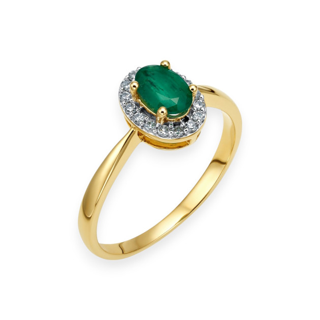 JR10369EMY16 - Pierścionek złoty z diamentami i szmaragdem