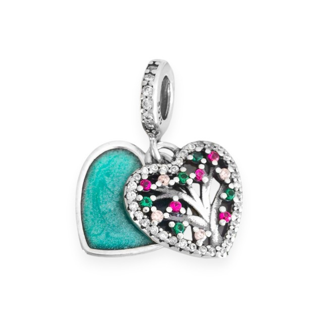 NP-925-ZA-49 - Zawieszka srebrna z cyrkoniami - beads, serce, drzewko szczęścia