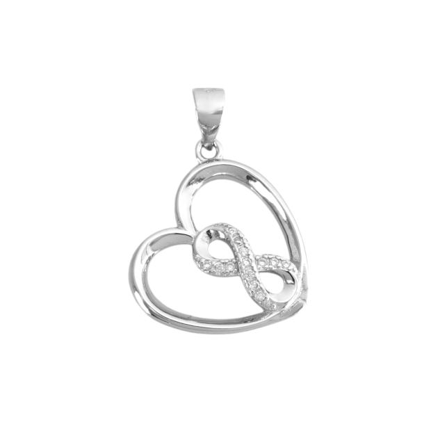 NP-925-ZA-53 - Zawieszka srebrna z cyrkoniami - serce, nieskończoność