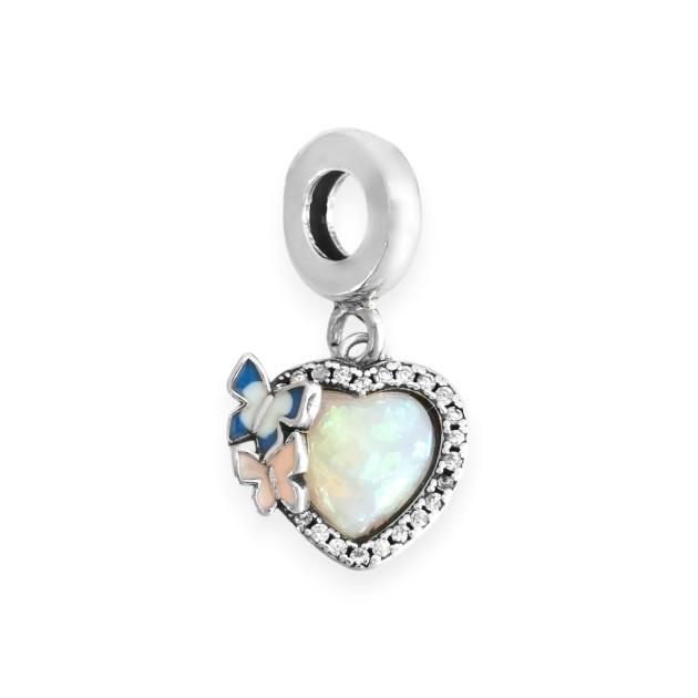 NP-925-ZA-56 - Zawieszka srebrna z opalem i emalią - beads, serce, motyle