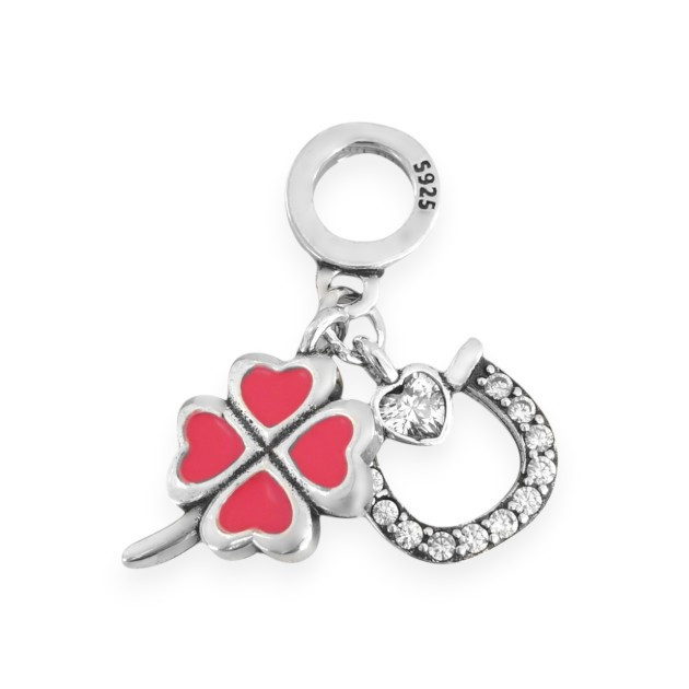 NP-925-ZA-58 - Zawieszka srebrna z emalią i cyrkoniami - beads, podkowa, koniczynka