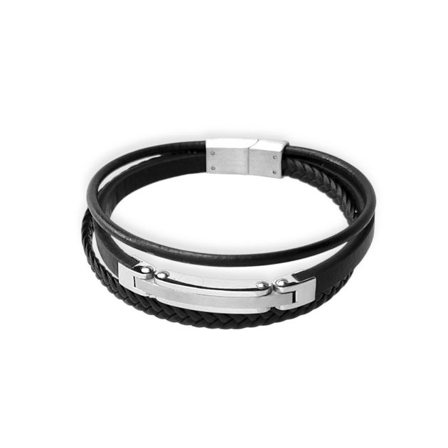 PX-MET-BR-5 - Bransoletka ze stali szlachetnej i skóry