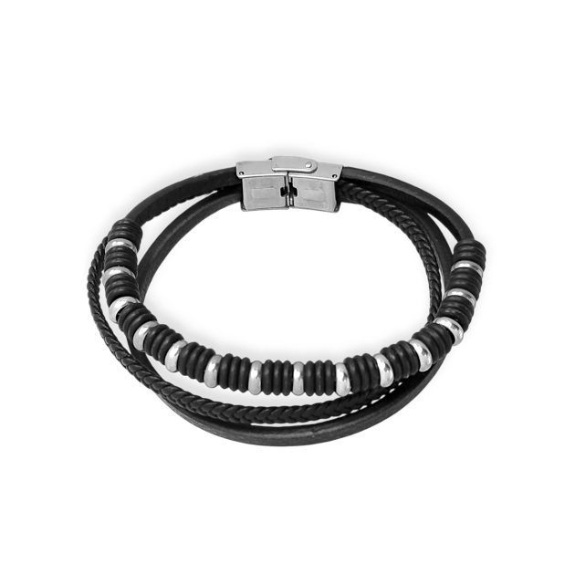 B173-2 - Bransoletka ze stali szlachetnej i skóry