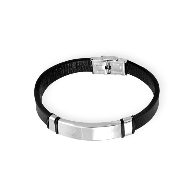 B193 - Bransoletka ze stali szlachetnej i skóry