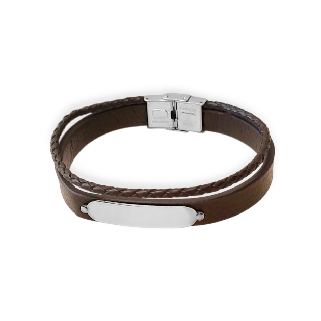B207-1 - Bransoletka ze stali szlachetnej i skóry