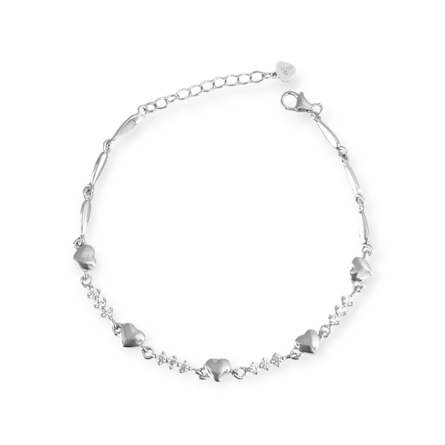 AR-925-BR-38 - Bransoletka srebrna z cyrkoniami - serca