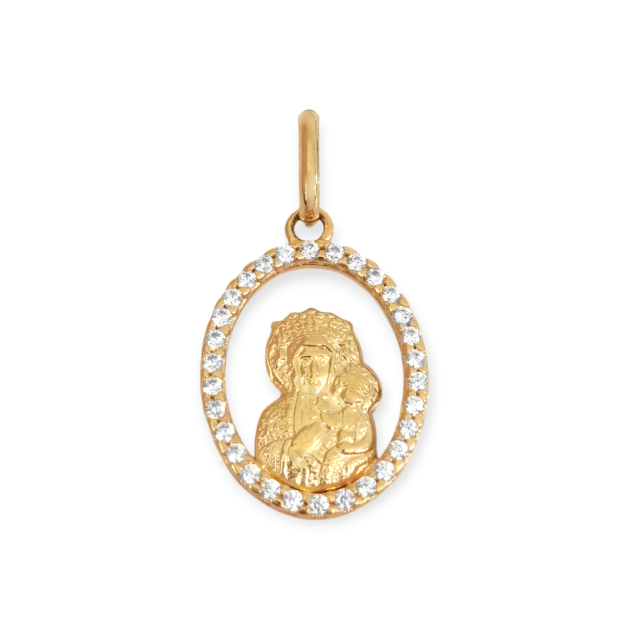 BA-585-ZA-39 - Zawieszka złota z cyrkoniami - medalik Matka Boska Częstochowska