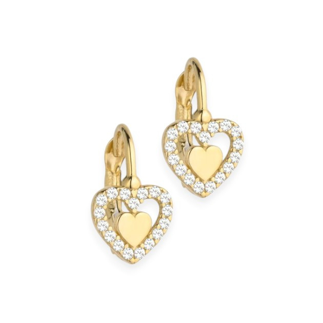 BA-585-KO-79 - Kolczyki złote z cyrkoniami - serca