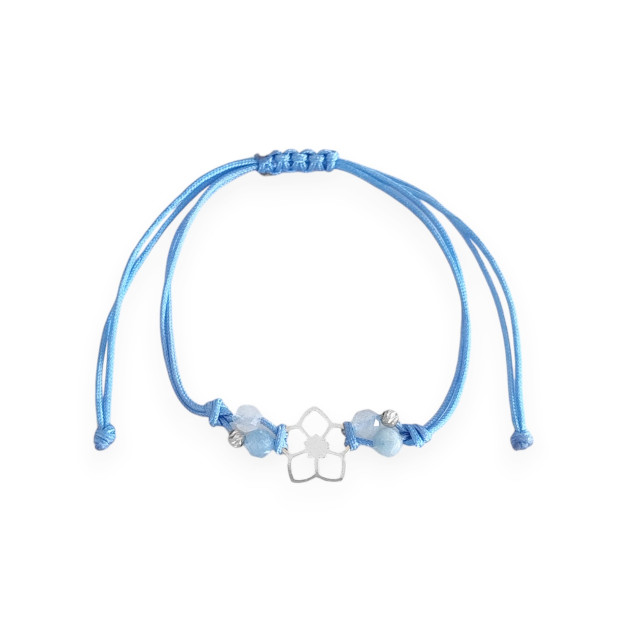 BS3232V55 - Bransoletka srebrna z akwamarynem - kwiat, sznurek