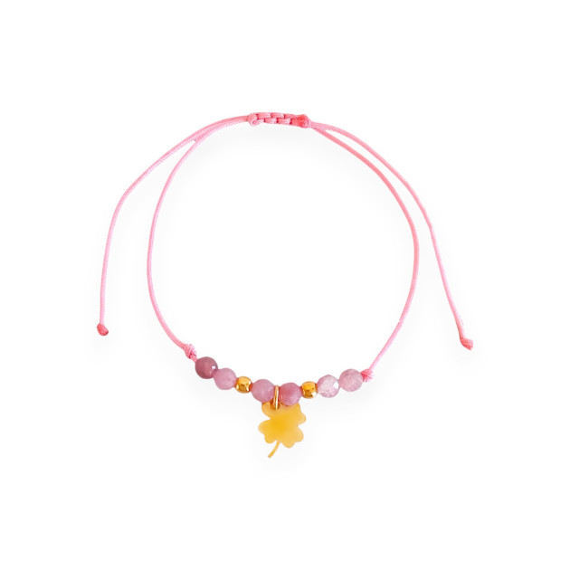 BS3048V362 - Bransoletka pozłacana z turmalinami - koniczynka, sznurek