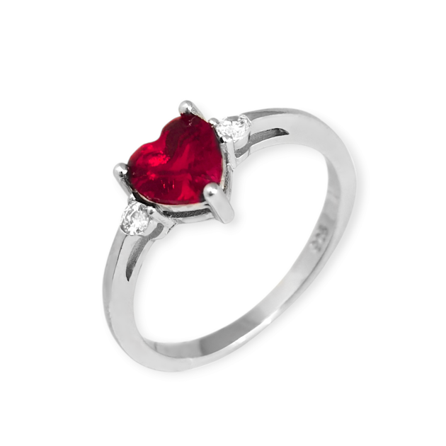 PX-925-PI-22 - Pierścionek srebrny z cyrkoniami - serce