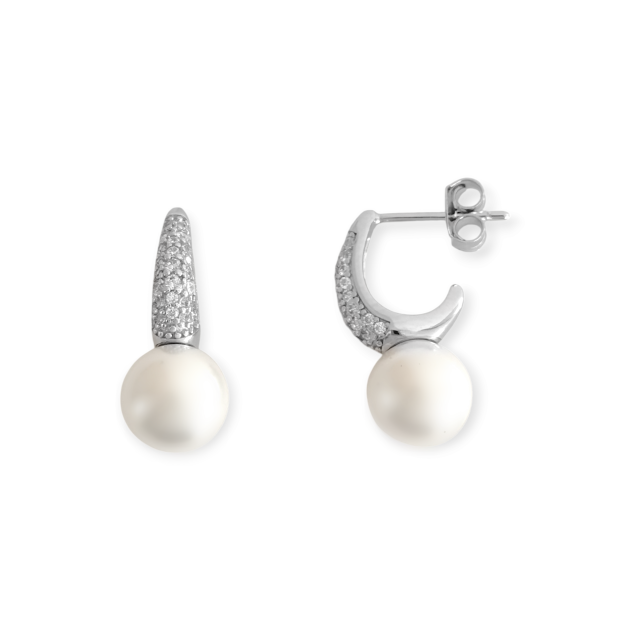 AR-925-KO-28 - Kolczyki srebrne z cyrkoniami i perłą
