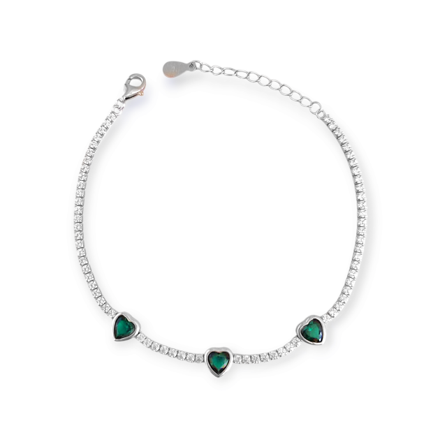 SS-925-BR-7 - Bransoletka srebrna z cyrkoniami - serca