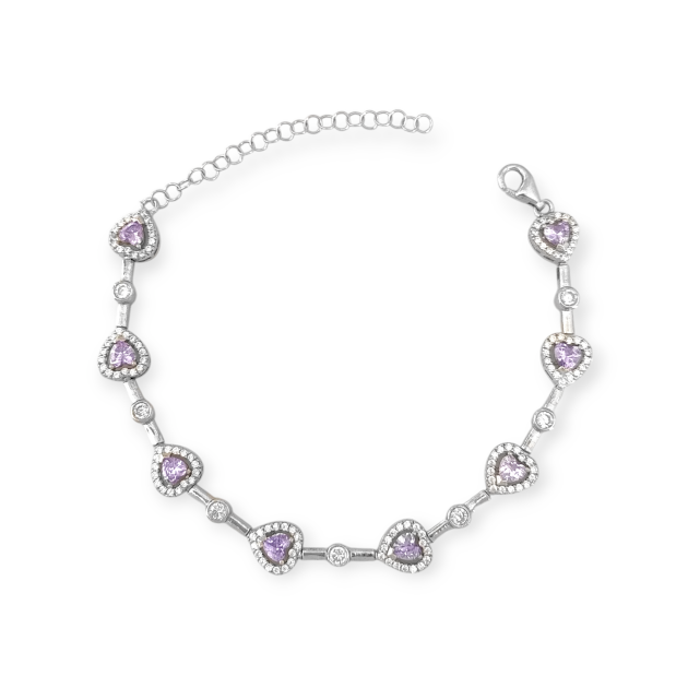 AZ-925-BR-84 - Bransoletka srebrna z cyrkoniami - serca