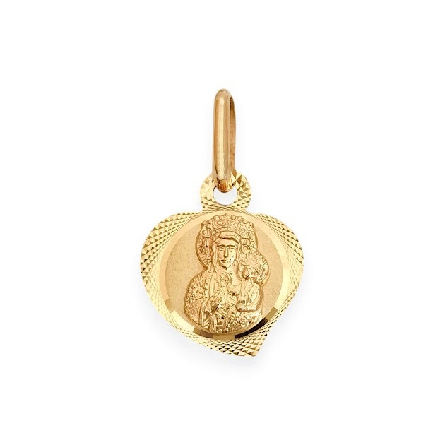BA-585-ZA-69 - Zawieszka złota - medalik Matka Boska Częstochowska, serce