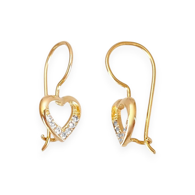 KL-585-KO-227 - Kolczyki złote z cyrkoniami - serca