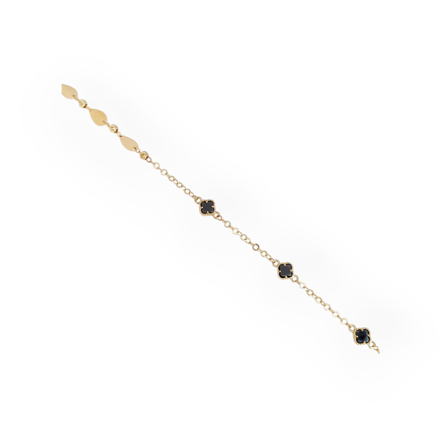 KL-585-BR-115 - Bransoletka złota z onyksem - koniczynki