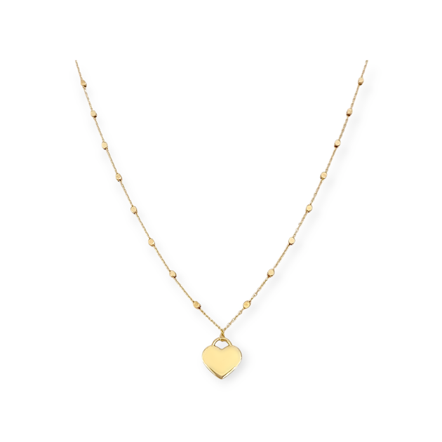 GE-585-NA-28 - Naszyjnik złoty - serce, kuleczki diamentowane
