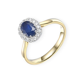 R80461 - Pierścionek złoty z szafirem i diamentami