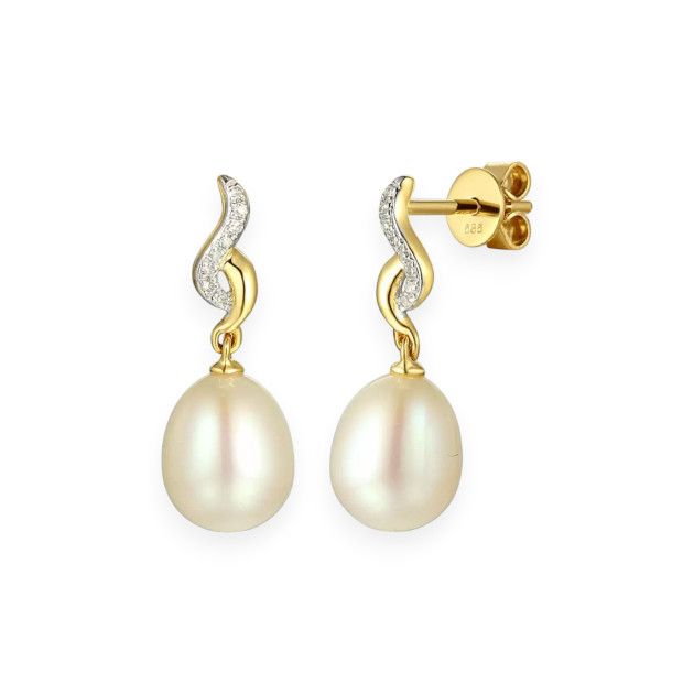 E55719 - Kolczyki złote z perłą i diamentami