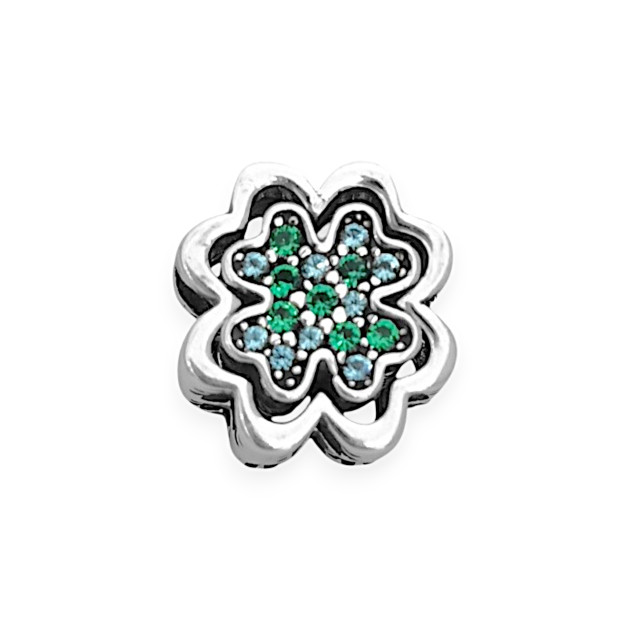 PX-925-ZA-129 - Zawieszka srebrna z cyrkoniami - beads, koniczynka