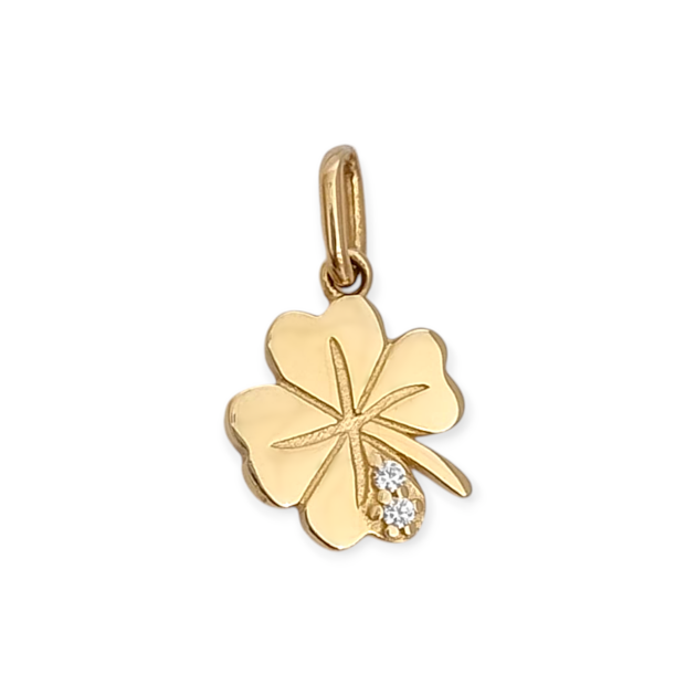 GE-585-ZA-48 - Zawieszka złota z cyrkoniami - koniczynka