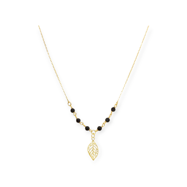 KL-585-NA-28 - Naszyjnik złoty z kamieniami szklanymi - liść