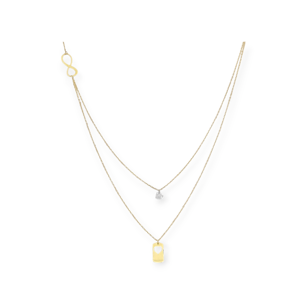 GE-585-NA-37 - Naszyjnik złoty z cyrkonią - serce, nieskończoność