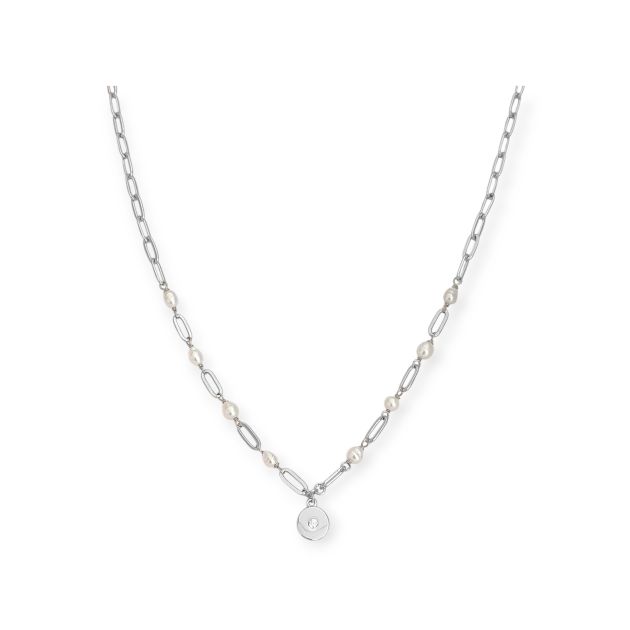 AZ-925-NA-81 - Naszyjnik srebrny z perłami i cyrkonią