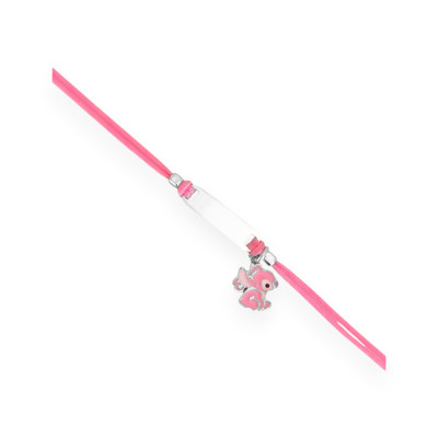 PX-925-BR-100 - Bransoletka srebrna na sznurku z blaszką - Stitch Angel z emalią