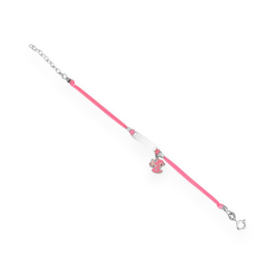 PX-925-BR-100 - Bransoletka srebrna na sznurku z blaszką - Stitch Angel z emalią