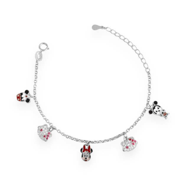 BS-925-BR-16 - Bransoletka srebrna z cyrkoniami i emalią - myszka miki