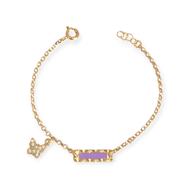 NP-925-BR-179 - Bransoletka pozłacana z cyrkoniami i emalią - motylek, blaszka