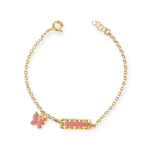 NP-925-BR-180 - Bransoletka pozłacana z emalią - motylek, blaszka