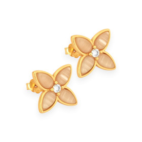 JO-925-KO-14 - Kolczyki pozłacane z cyrkoniami i masą perłową - kwiatki